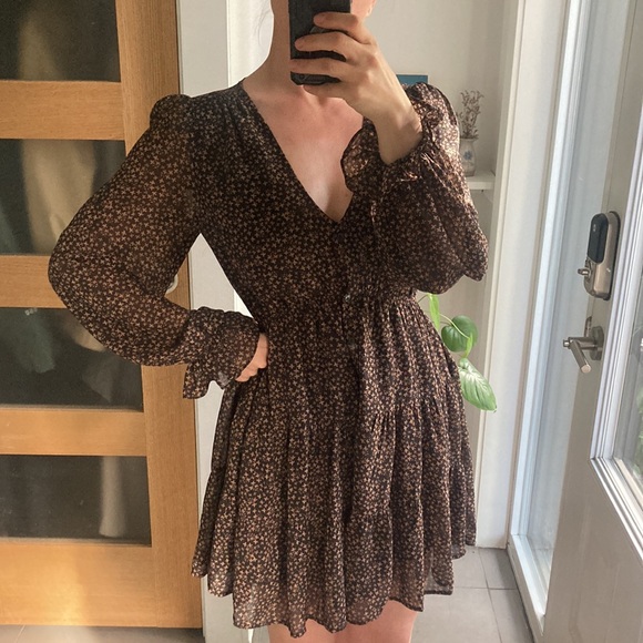 AAKAA brown and black floral chiffon boho dress, size medium - Picture 13 of 14